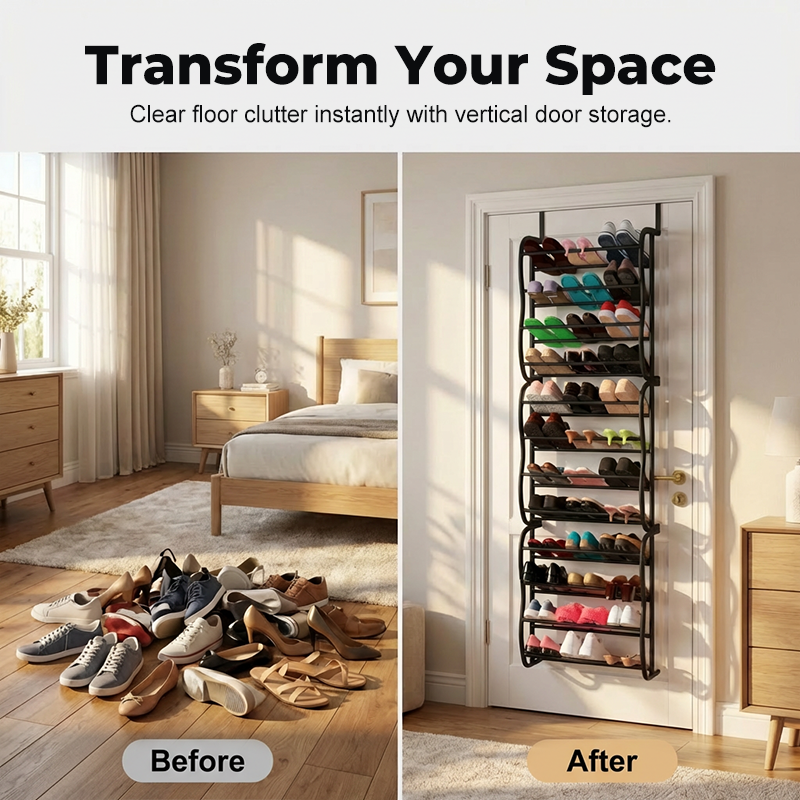📢📢50% OFF !! ⏰ Over-the-Door Shoe Rack Organizer – 24 pockets & tool-free install – Fits standard doors, holds up to 24 pairs – perfect for entryway or closet 🚪✨