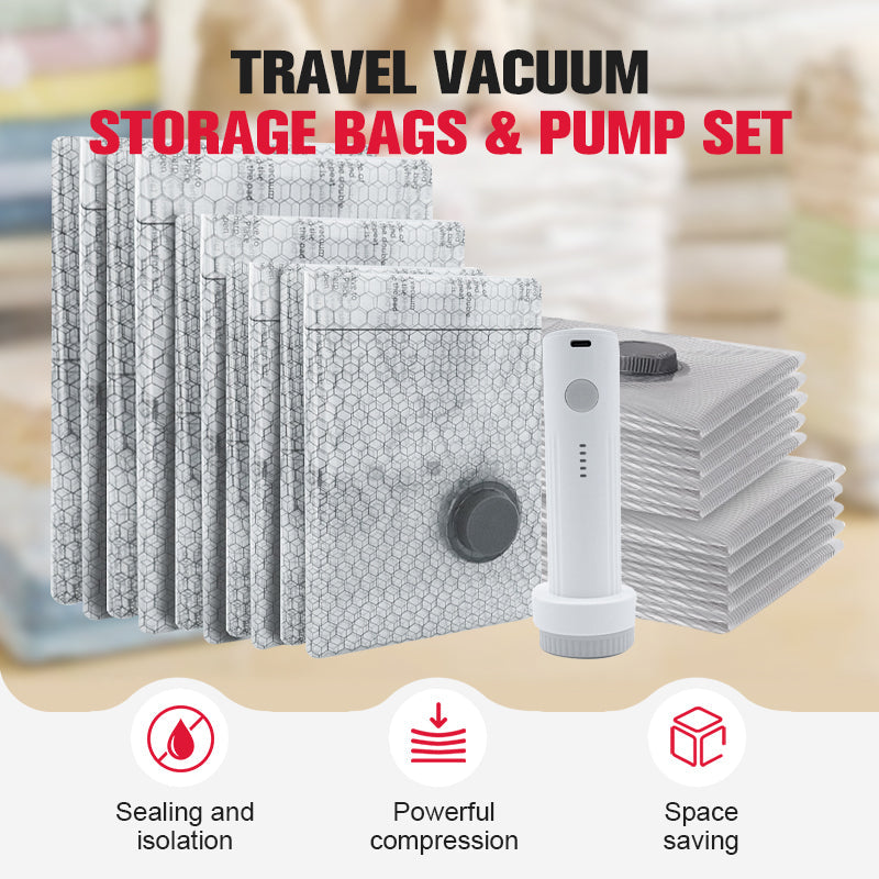 📢📢40% OFF !! ⏰Travel Vacuum Storage Bags & Portable Pump Set