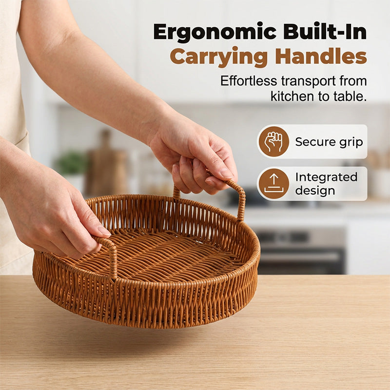 📢📢50% OFF !! ⏰Round Imitation Rattan Serving Basket with Handles