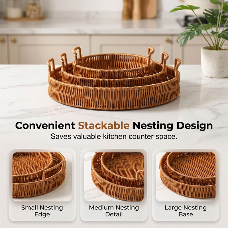 📢📢50% OFF !! ⏰Round Imitation Rattan Serving Basket with Handles