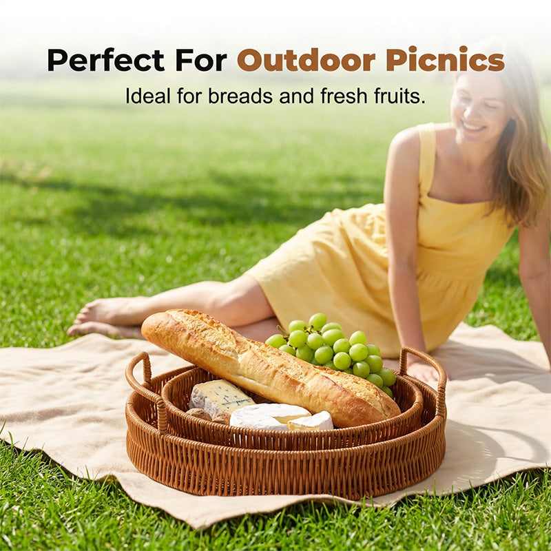 📢📢50% OFF !! ⏰Round Imitation Rattan Serving Basket with Handles