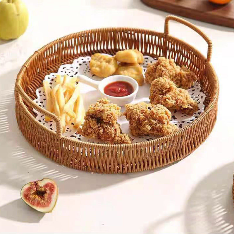 📢📢50% OFF !! ⏰Round Imitation Rattan Serving Basket with Handles