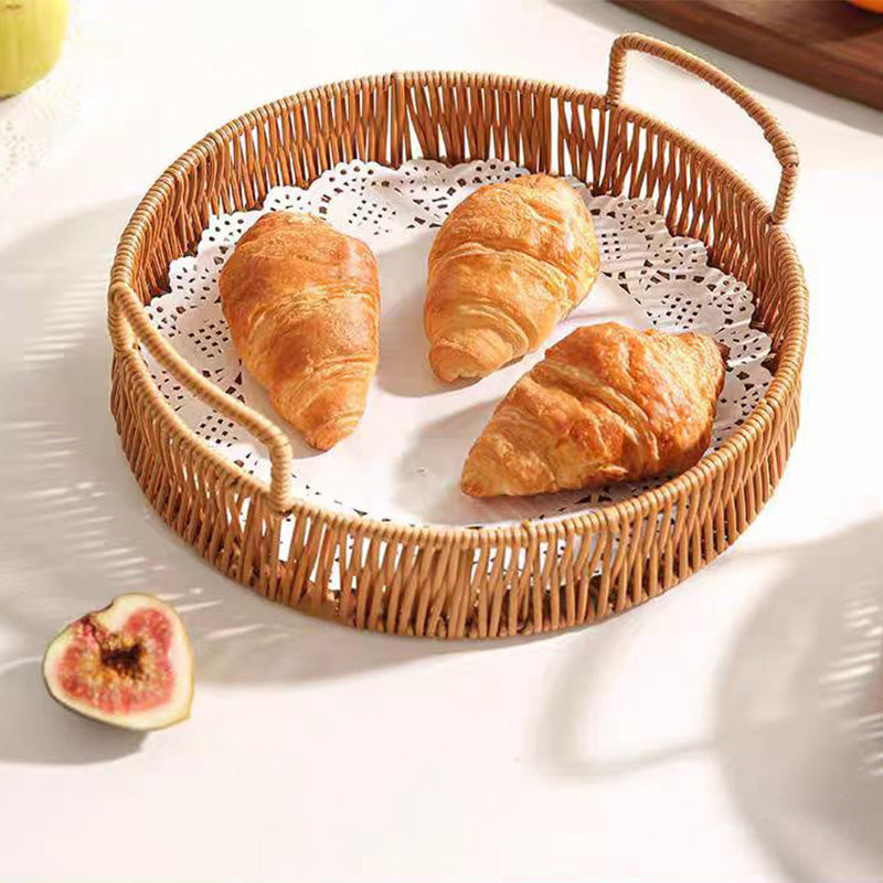 📢📢50% OFF !! ⏰Round Imitation Rattan Serving Basket with Handles