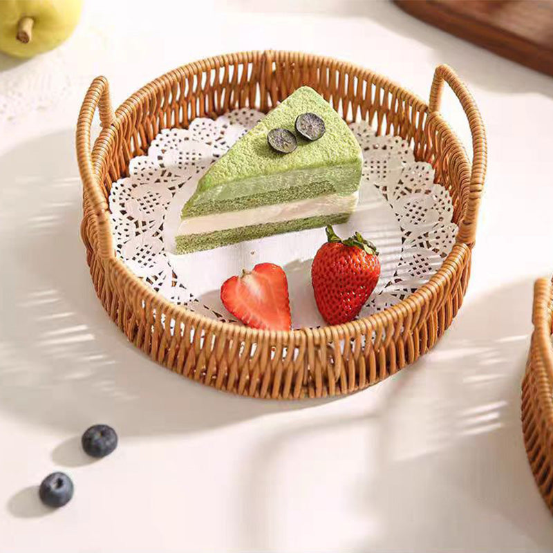 📢📢50% OFF !! ⏰Round Imitation Rattan Serving Basket with Handles