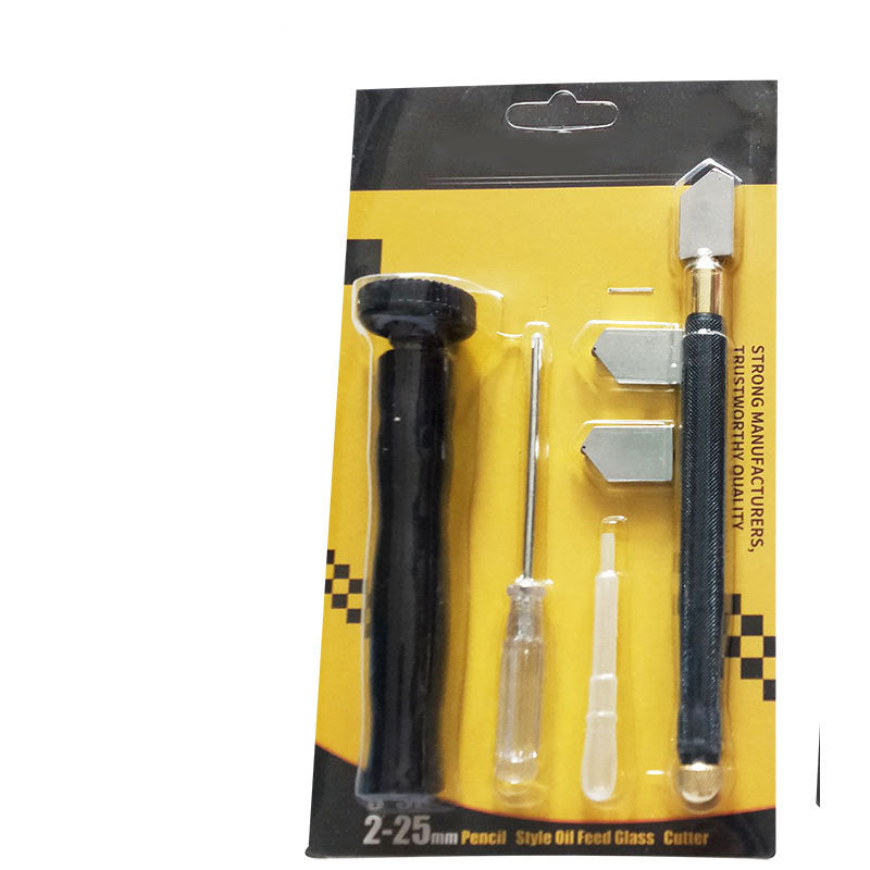 Professional glass cutter set with oil feed