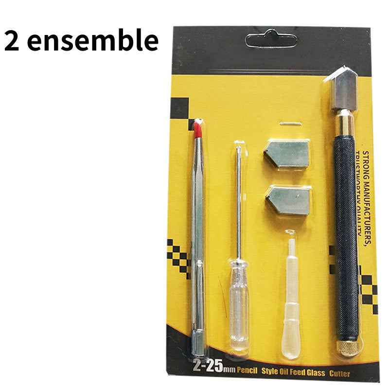 Professional glass cutter set with oil feed