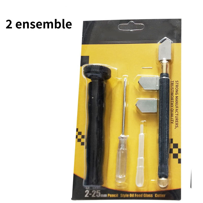Professional glass cutter set with oil feed