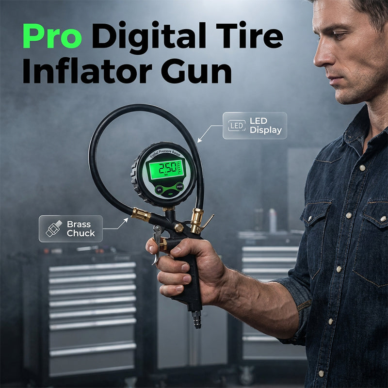 📢📢40% OFF !! ⏰Digital Tire Inflator with Pressure Gauge LED Backlit Air Chuck