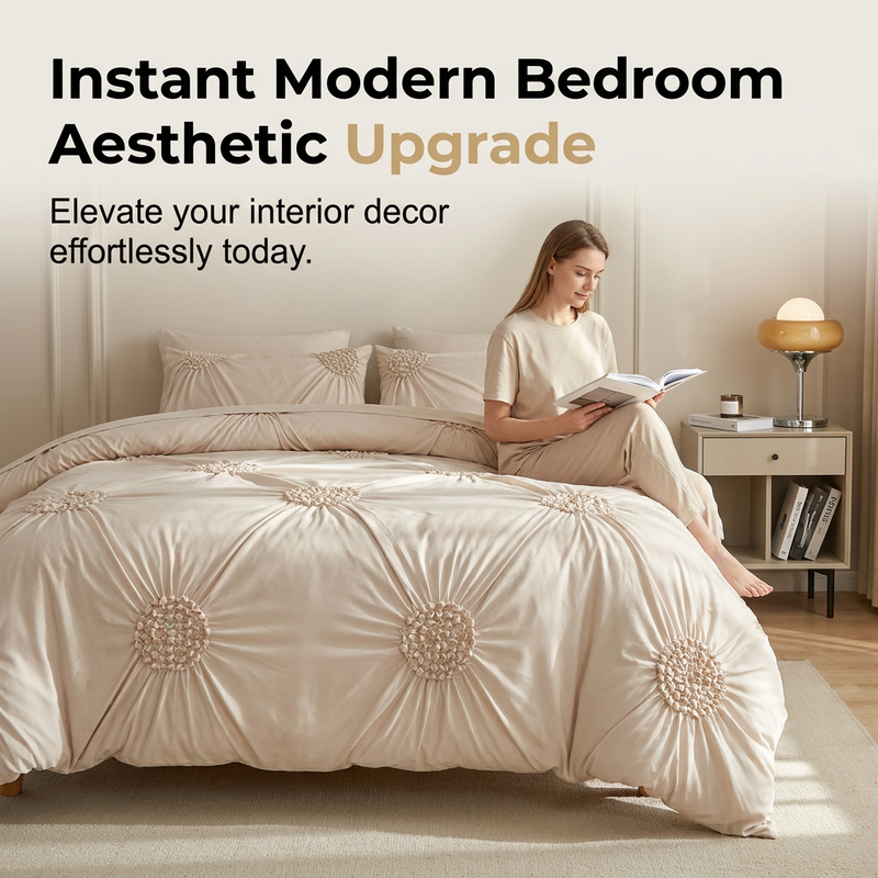 📢📢40% OFF !! ⏰Elegant Pinch Pleat Duvet Cover Set