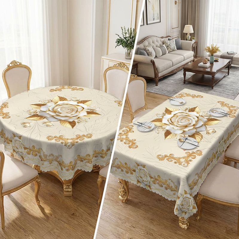 📢📢50% RABATT !!⏰ Waterproof Gold Rose Tablecloth – Embossed Effect, Stain-Resistant & Elegant for Dining ✨