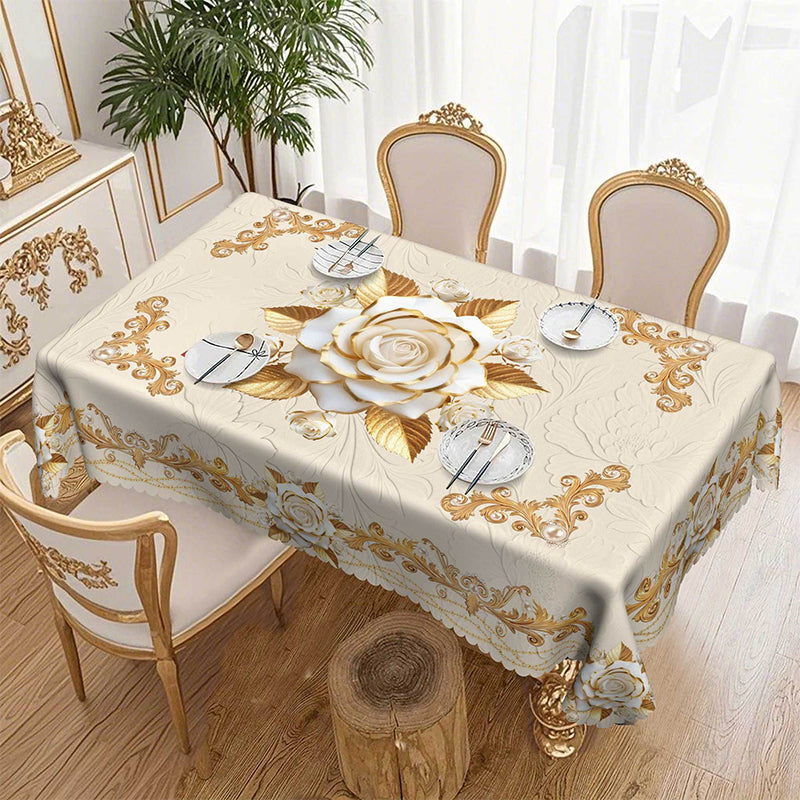 📢📢50% RABATT !!⏰ Waterproof Gold Rose Tablecloth – Embossed Effect, Stain-Resistant & Elegant for Dining ✨