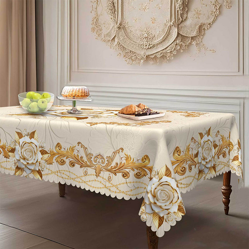 📢📢50% RABATT !!⏰ Waterproof Gold Rose Tablecloth – Embossed Effect, Stain-Resistant & Elegant for Dining ✨