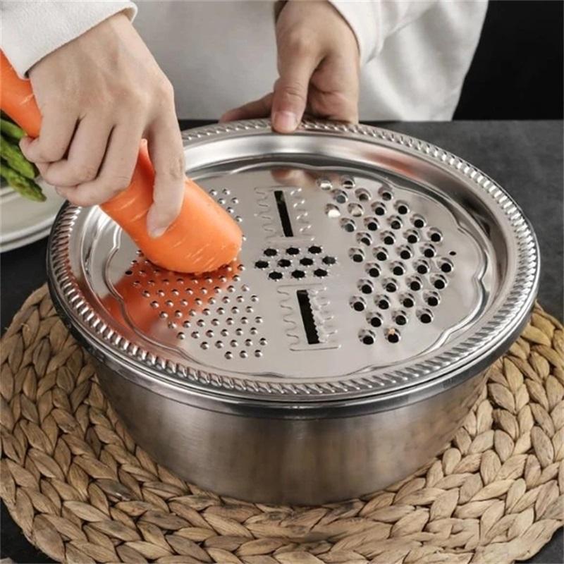 📢📢40% OFF !! ⏰🥬 Slice, Grate & Julienne in Minutes! Multi-Function Stainless Steel Vegetable Prep Bowl for Easy Cooking