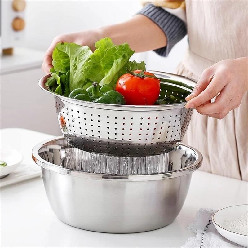 📢📢40% OFF !! ⏰🥬 Slice, Grate & Julienne in Minutes! Multi-Function Stainless Steel Vegetable Prep Bowl for Easy Cooking
