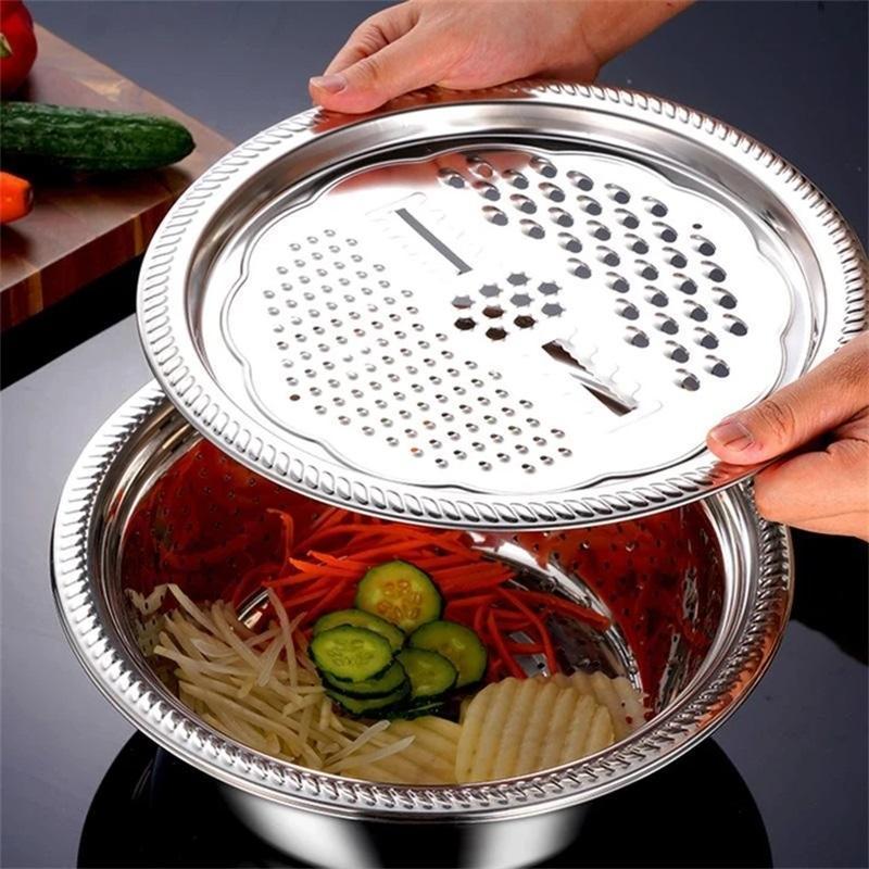 📢📢40% OFF !! ⏰🥬 Slice, Grate & Julienne in Minutes! Multi-Function Stainless Steel Vegetable Prep Bowl for Easy Cooking