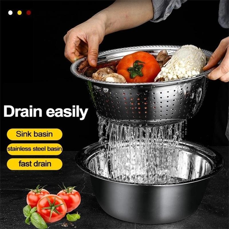 📢📢40% OFF !! ⏰🥬 Slice, Grate & Julienne in Minutes! Multi-Function Stainless Steel Vegetable Prep Bowl for Easy Cooking