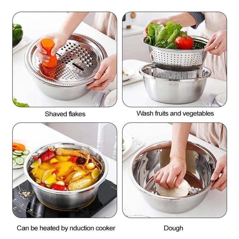📢📢40% OFF !! ⏰🥬 Slice, Grate & Julienne in Minutes! Multi-Function Stainless Steel Vegetable Prep Bowl for Easy Cooking