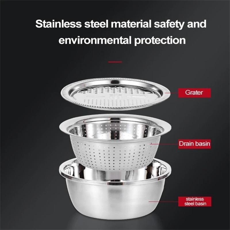 📢📢40% OFF !! ⏰🥬 Slice, Grate & Julienne in Minutes! Multi-Function Stainless Steel Vegetable Prep Bowl for Easy Cooking