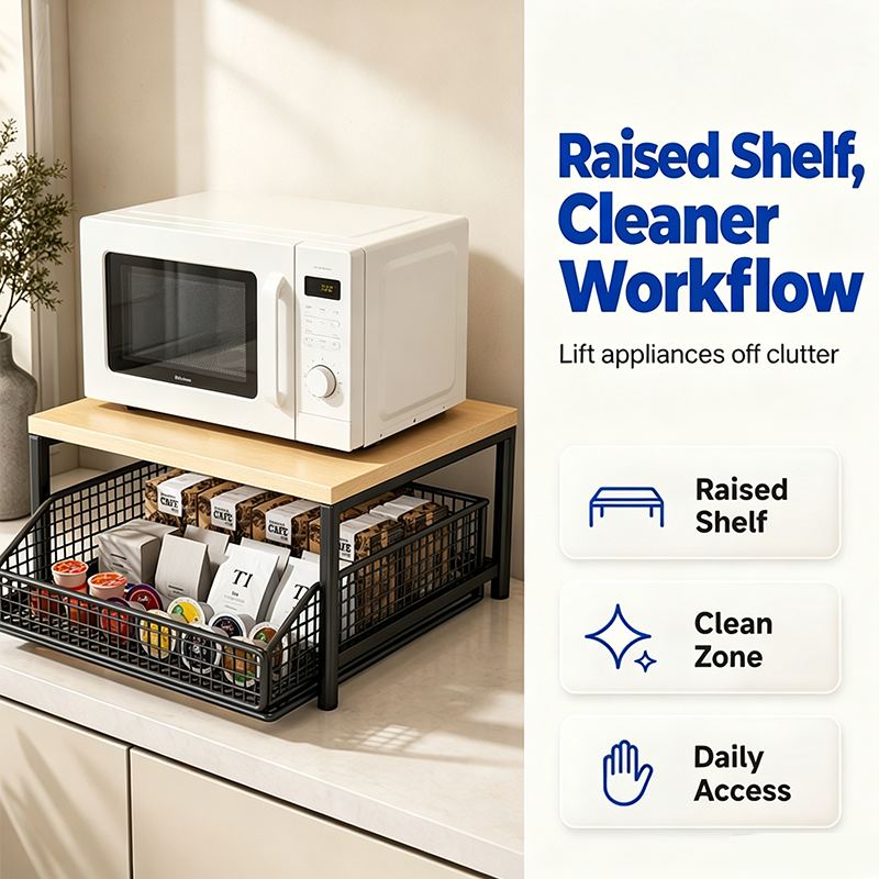 📢📢40% OFF !! ⏰2-Tier Kitchen Microwave Stand with Slide-Out Storage Drawer