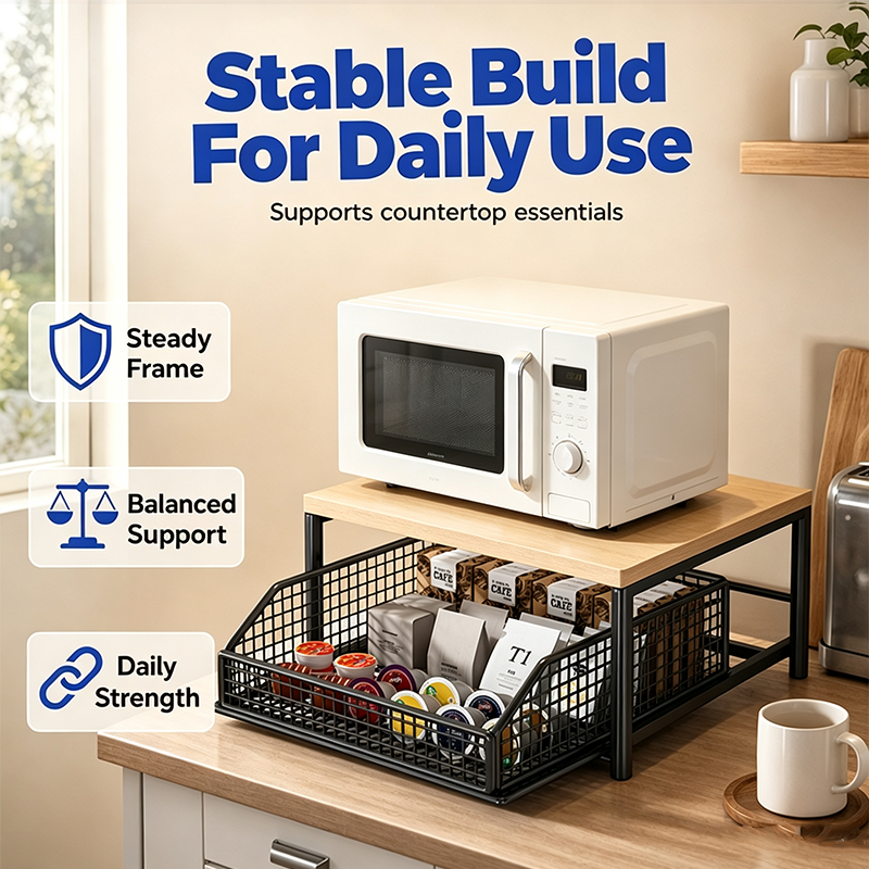 📢📢40% OFF !! ⏰2-Tier Kitchen Microwave Stand with Slide-Out Storage Drawer