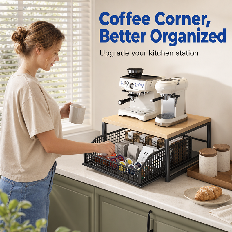 📢📢40% OFF !! ⏰2-Tier Kitchen Microwave Stand with Slide-Out Storage Drawer