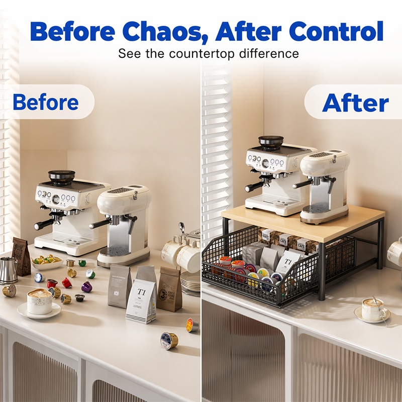 📢📢40% OFF !! ⏰2-Tier Kitchen Microwave Stand with Slide-Out Storage Drawer