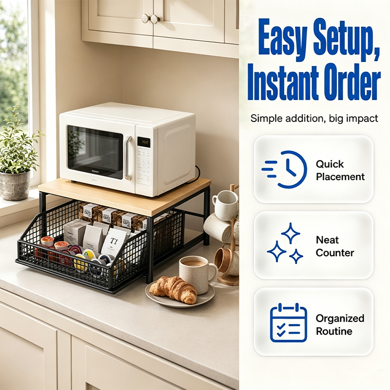 📢📢40% OFF !! ⏰2-Tier Kitchen Microwave Stand with Slide-Out Storage Drawer