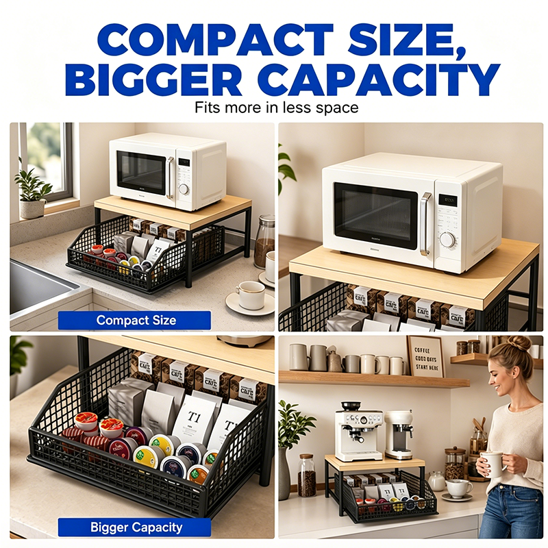 📢📢40% OFF !! ⏰2-Tier Kitchen Microwave Stand with Slide-Out Storage Drawer