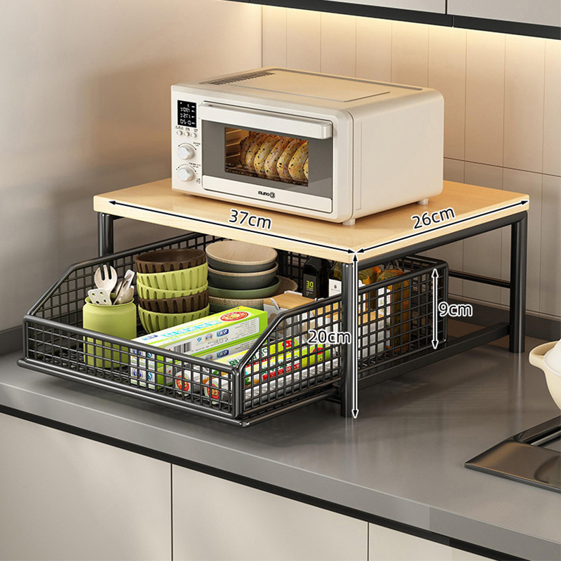 📢📢40% OFF !! ⏰2-Tier Kitchen Microwave Stand with Slide-Out Storage Drawer