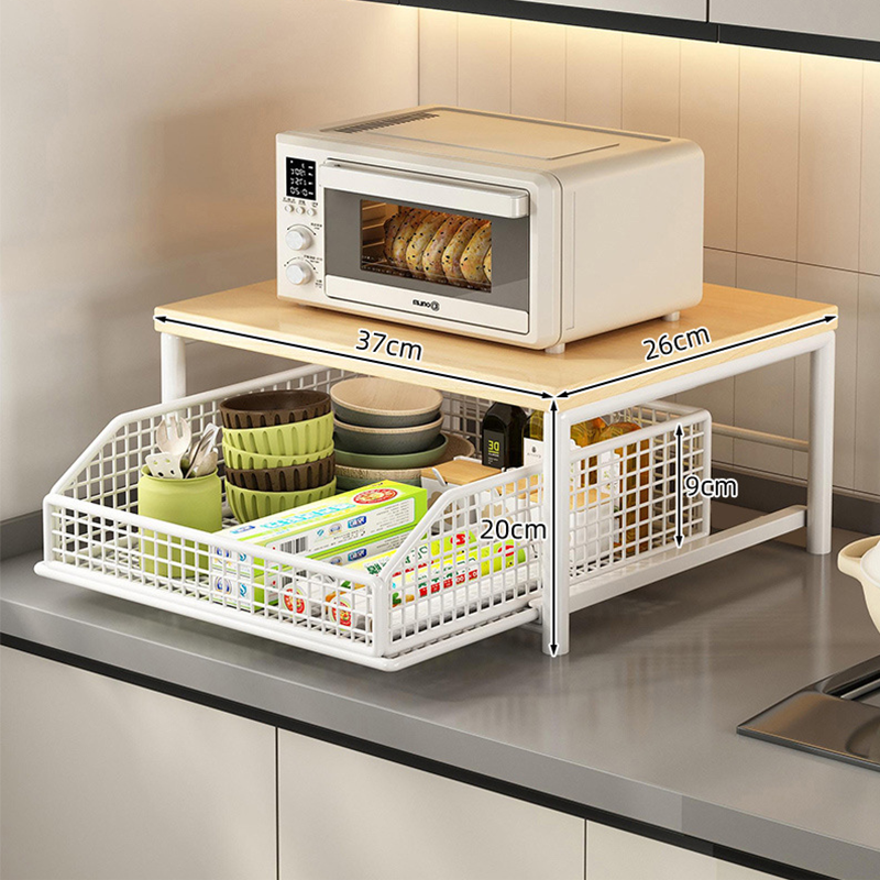 📢📢40% OFF !! ⏰2-Tier Kitchen Microwave Stand with Slide-Out Storage Drawer