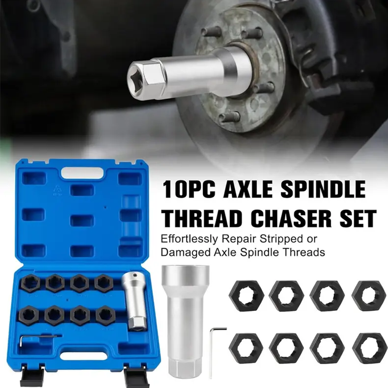 📢📢50% OFF !! ⏰ 10-Piece Axle Spindle Thread Chaser Set – CR-MO Steel, 8 Sizes & Portable Case 🛠️