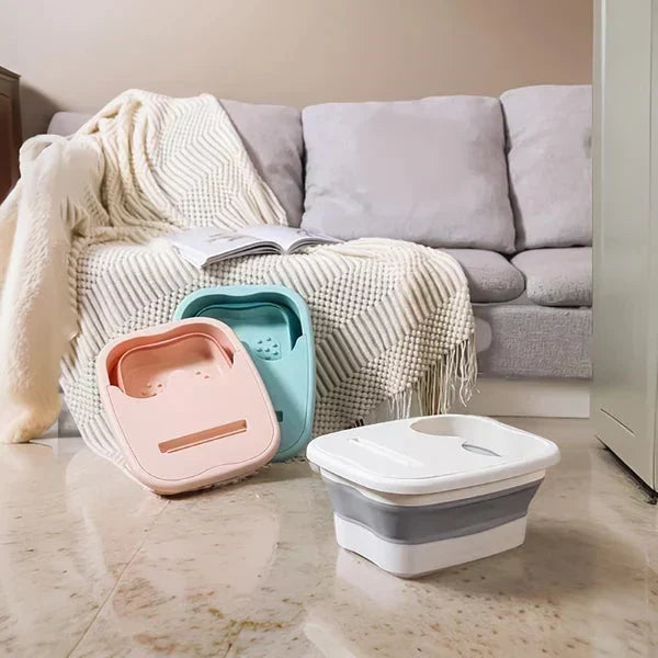 📢📢50% OFF !! ⏰Collapsible Foot Spa Basin with Lid | Portable Silicone Foot Soak Tub with Massage Rollers for Home Relaxation