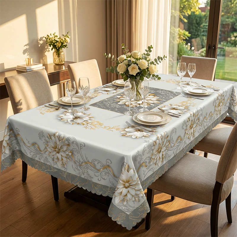 📢📢50% OFF !! ⏰Elegant Waterproof Embossed Floral Tablecloth