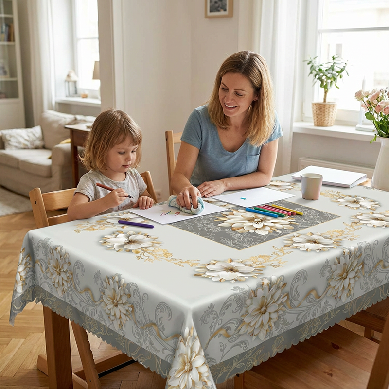 📢📢50% OFF !! ⏰Elegant Waterproof Embossed Floral Tablecloth