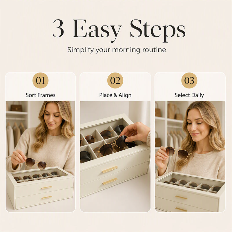 📢📢40% OFF !! ⏰2-Tier Sunglasses Organizer Box with Transparent Glass Top Display