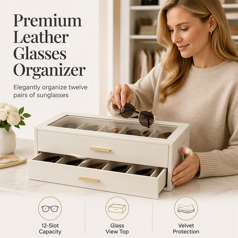 📢📢40% OFF !! ⏰2-Tier Sunglasses Organizer Box with Transparent Glass Top Display