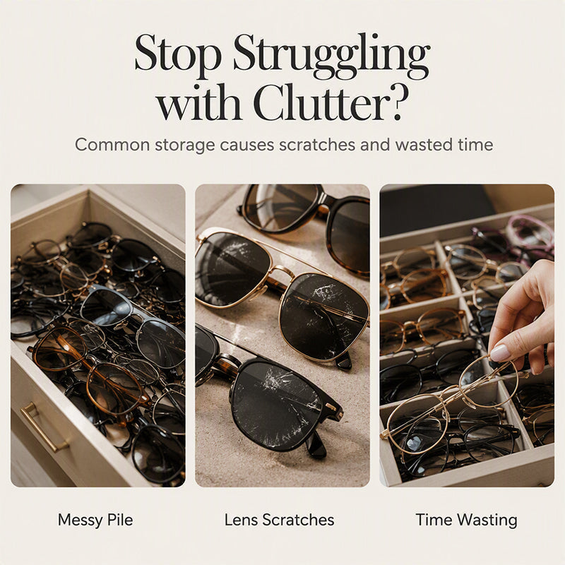 📢📢40% OFF !! ⏰2-Tier Sunglasses Organizer Box with Transparent Glass Top Display