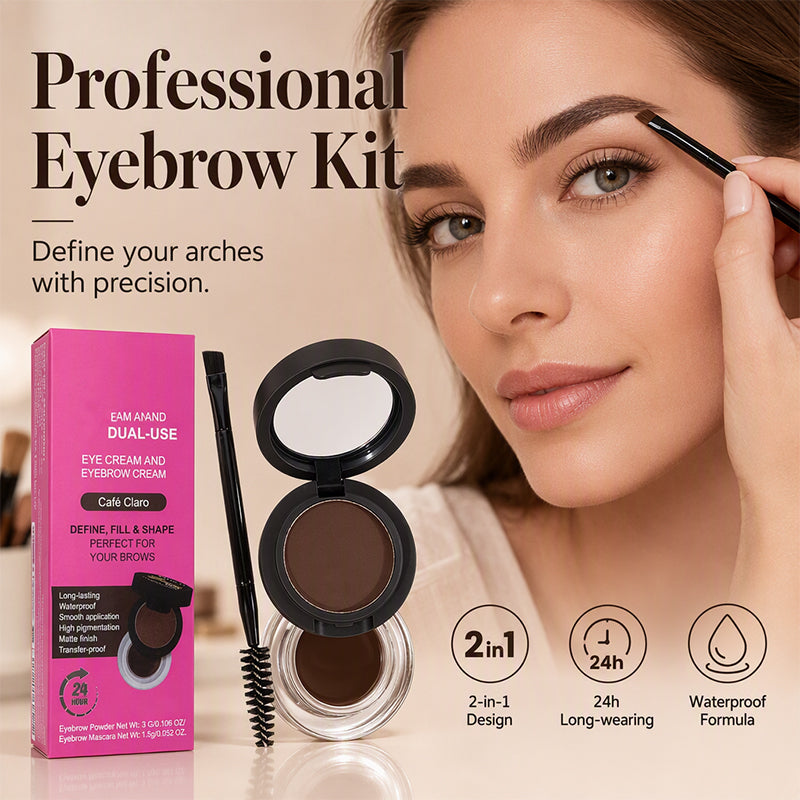 📢📢Hot Sale: Buy 1 Get 1 Free！！⏰2-in-1 Highly Pigmented Eyebrow Powder & Cream