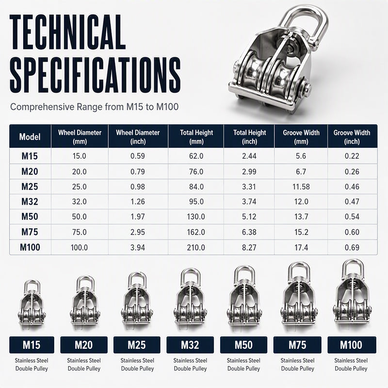 📢📢50% OFF !! ⏰304 Stainless Steel Swivel Pulley Block Heavy Duty Wire Rope Lifting Wheel
