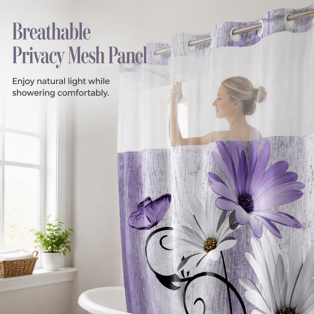 📢📢50% OFF !! ⏰Elegant Printed Double Layer Grommet Shower Curtain