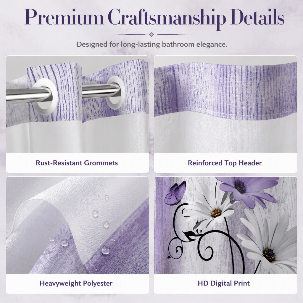 📢📢50% OFF !! ⏰Elegant Printed Double Layer Grommet Shower Curtain
