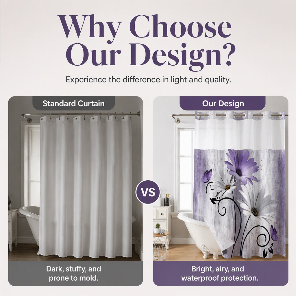 📢📢50% OFF !! ⏰Elegant Printed Double Layer Grommet Shower Curtain