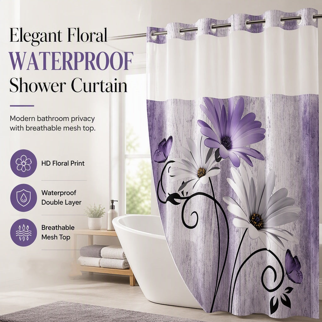 📢📢50% OFF !! ⏰Elegant Printed Double Layer Grommet Shower Curtain