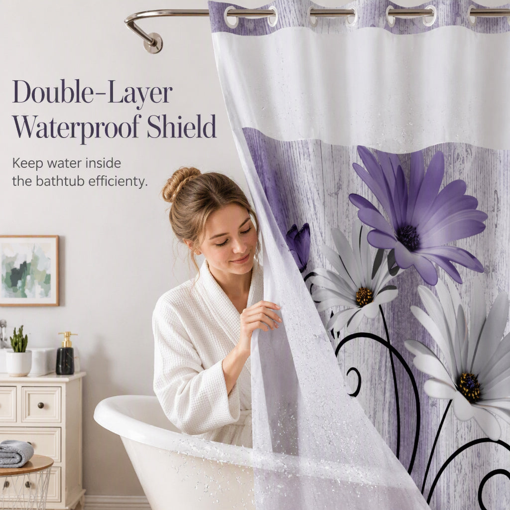 📢📢50% OFF !! ⏰Elegant Printed Double Layer Grommet Shower Curtain