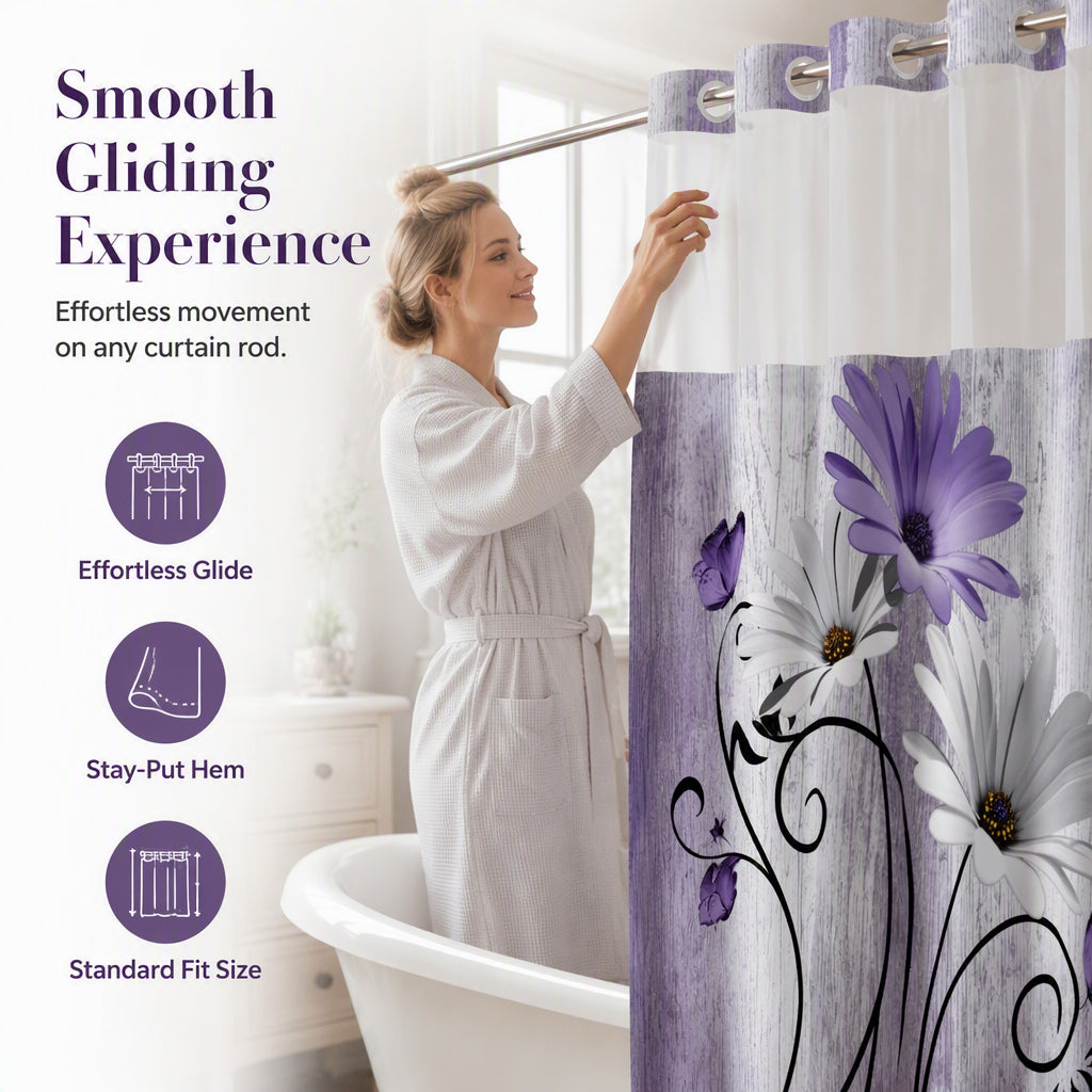 📢📢50% OFF !! ⏰Elegant Printed Double Layer Grommet Shower Curtain