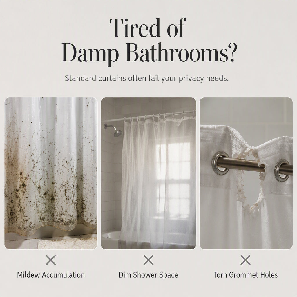 📢📢50% OFF !! ⏰Elegant Printed Double Layer Grommet Shower Curtain