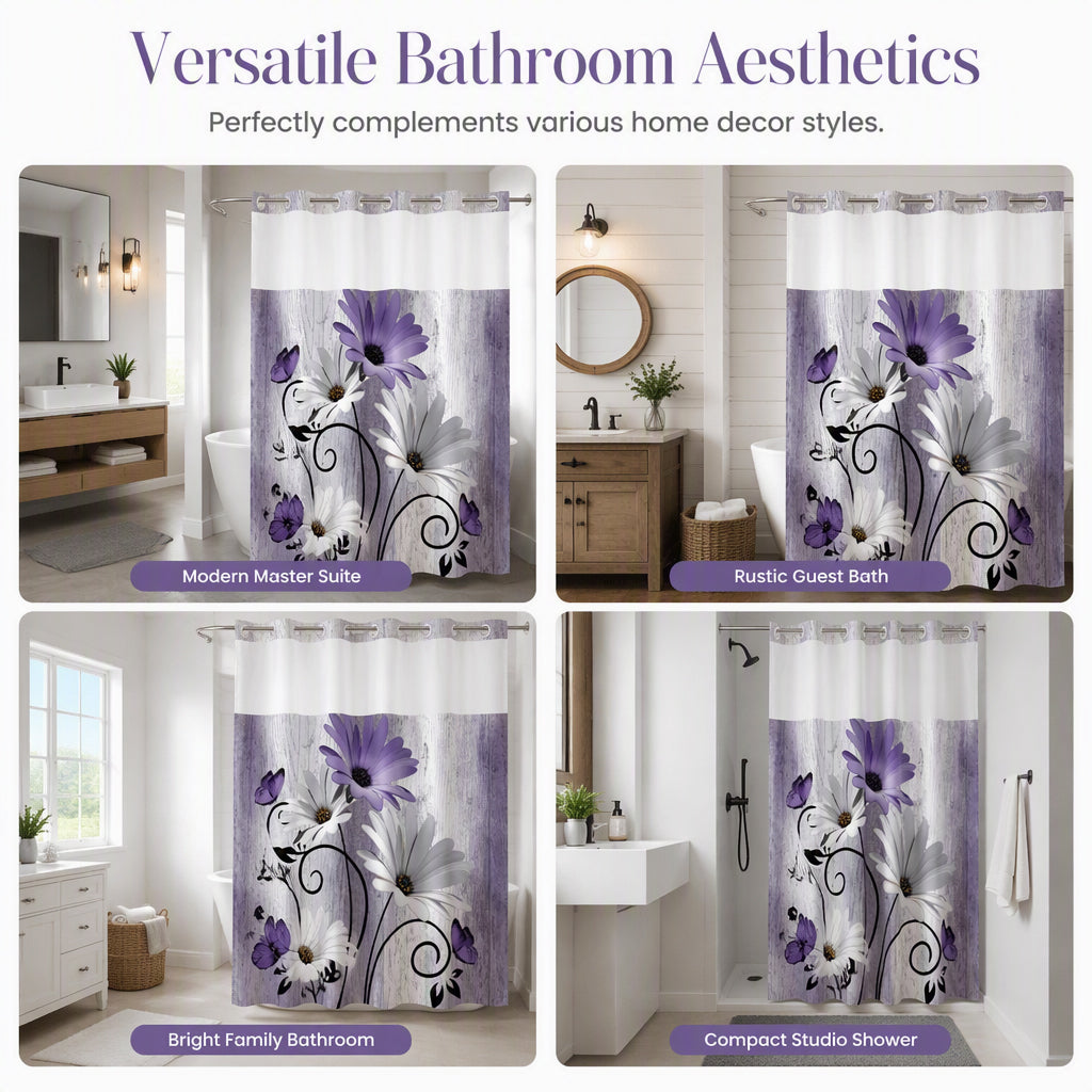📢📢50% OFF !! ⏰Elegant Printed Double Layer Grommet Shower Curtain
