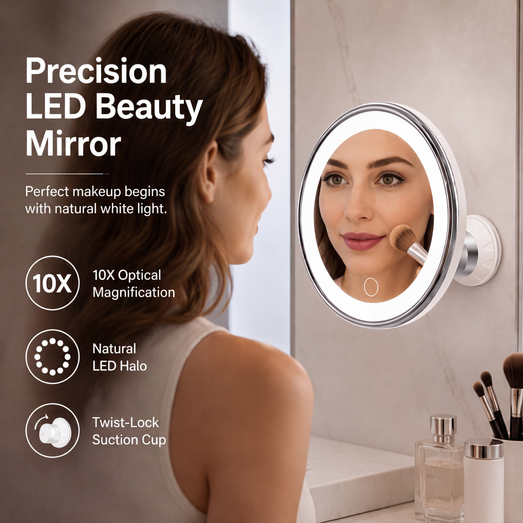 📢📢50% OFF !! ⏰10x Magnifying Makeup Mirror with LED Light and Suction Cup