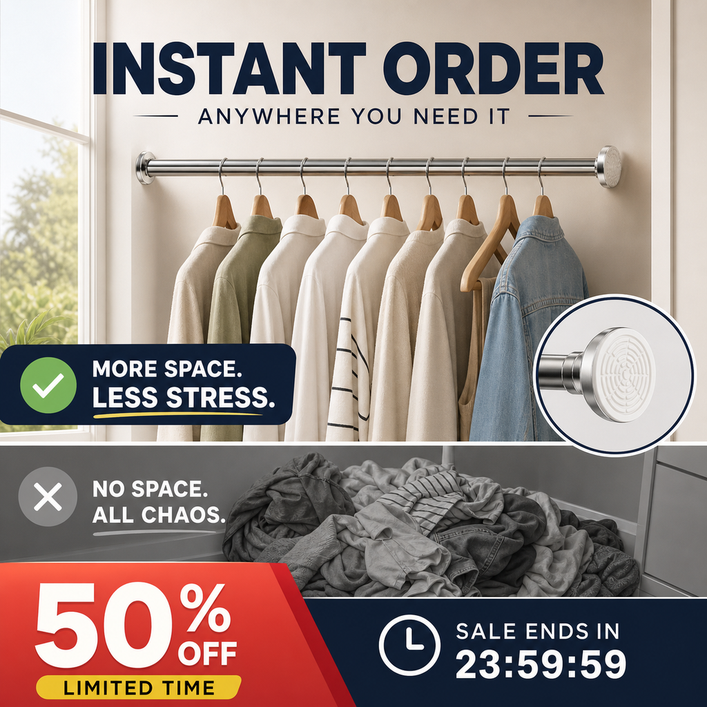 📢📢50% OFF !! ⏰Create storage space anywhere anytime！Adjustable No-Drill Tension Rod